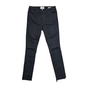 Frame Women's Jeans Black Noir Le High Skinny Frayed Raw Hem Distressed Size 30